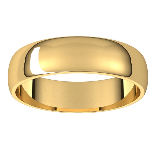 14K Yellow Gold Half Round Light Wedding Band, 5 mm Wide