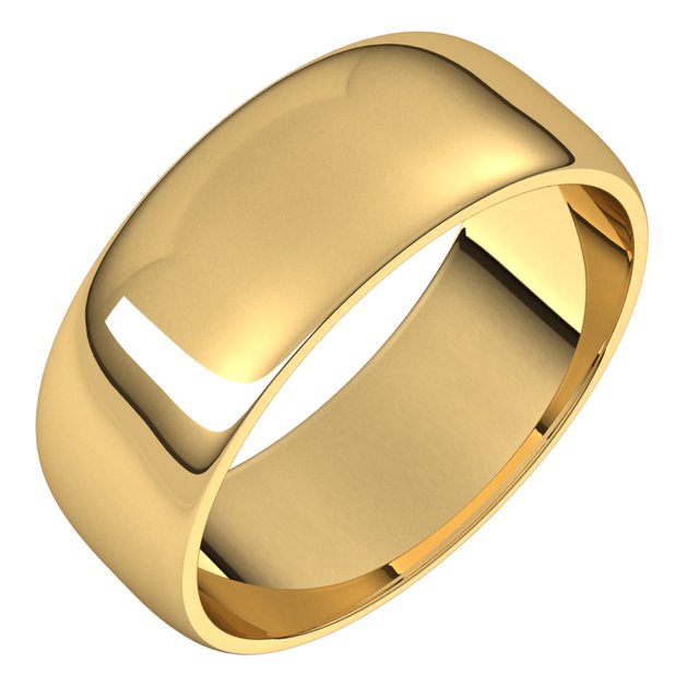 18K Yellow Gold Half Round Light Wedding Band, 7 mm Wide