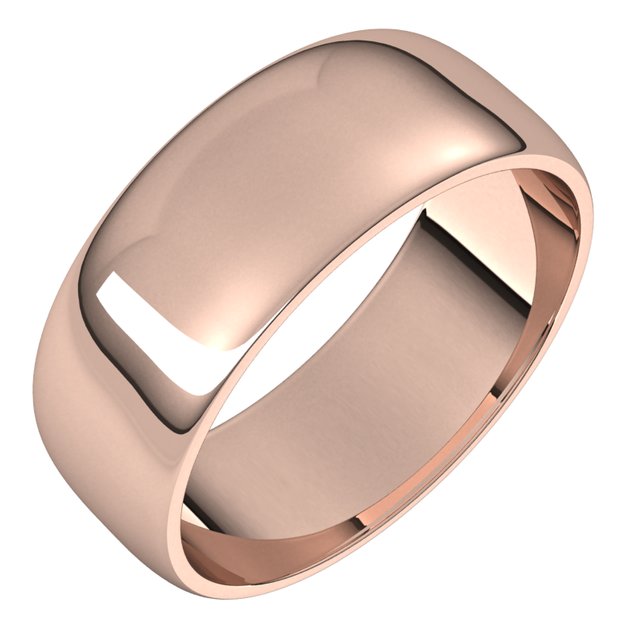 10K Rose Gold Half Round Light Wedding Band, 7 mm Wide