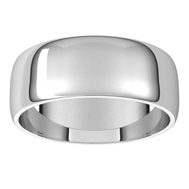 18K White Gold Half Round Light Wedding Band, 7 mm Wide