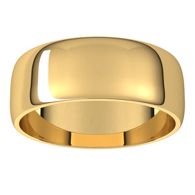 18K Yellow Gold Half Round Light Wedding Band, 7 mm Wide