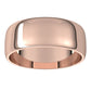 10K Rose Gold Half Round Light Wedding Band, 7 mm Wide