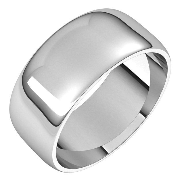 10K White Gold Half Round Light Wedding Band, 8 mm Wide