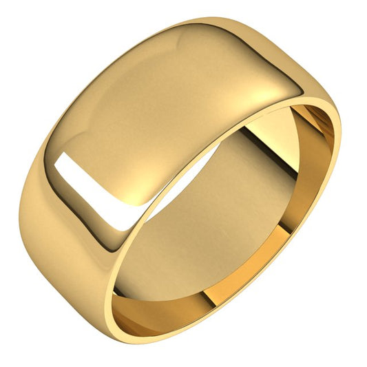 14K Yellow Gold Half Round Light Wedding Band, 8 mm Wide