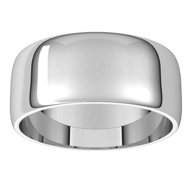 10K White Gold Half Round Light Wedding Band, 8 mm Wide