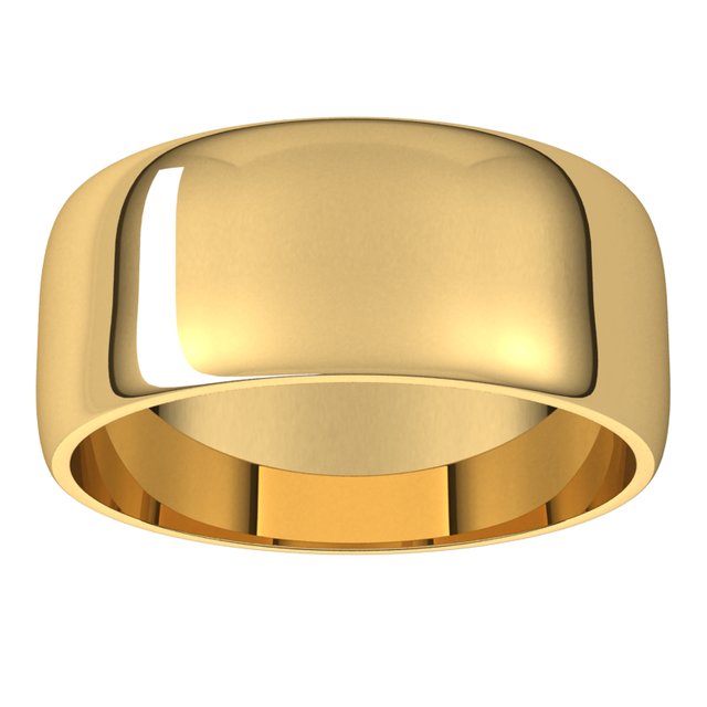 14K Yellow Gold Half Round Light Wedding Band, 8 mm Wide