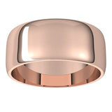10K Rose Gold Half Round Light Wedding Band, 8 mm Wide