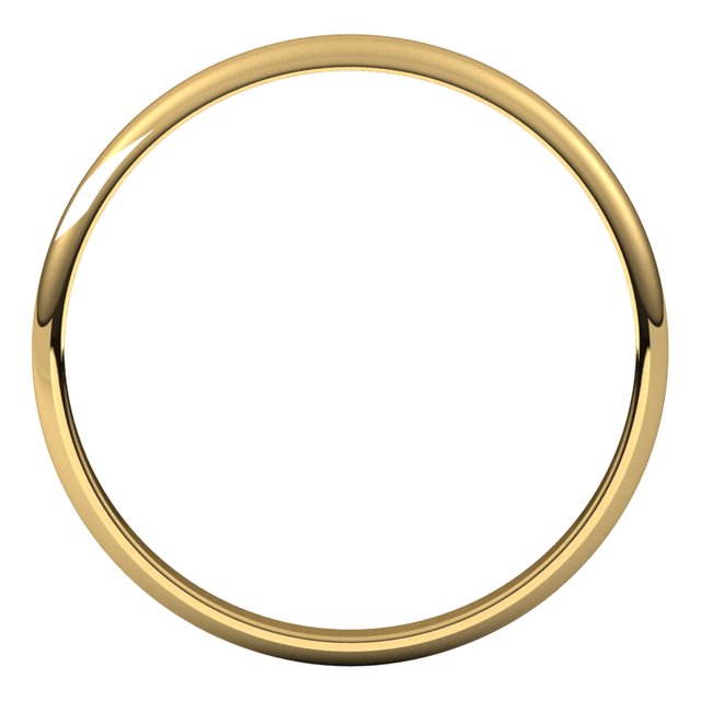 14K Yellow Gold Half Round Ultra-Light Wedding Band, 2 mm Wide