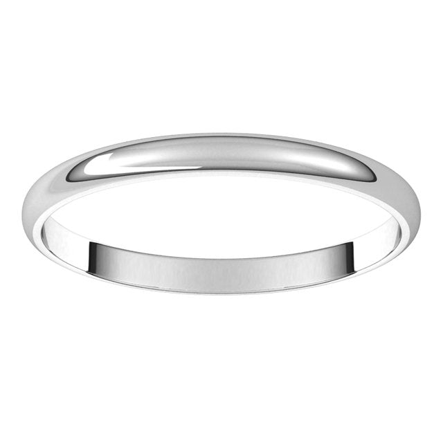 18K White Gold Half Round Ultra-Light Wedding Band, 2 mm Wide