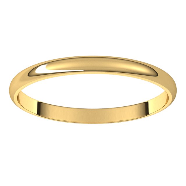 14K Yellow Gold Half Round Ultra-Light Wedding Band, 2 mm Wide