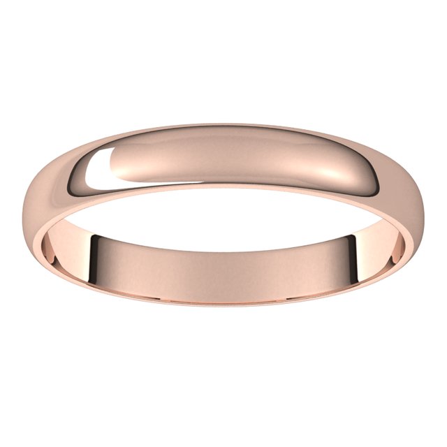 10K Rose Gold Half Round Ultra-Light Wedding Band, 3 mm Wide