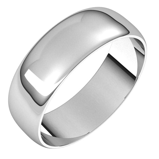 18K White Gold Half Round Ultra-Light Wedding Band, 6 mm Wide