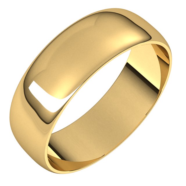 18K Yellow Gold Half Round Ultra-Light Wedding Band, 6 mm Wide