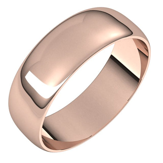 14K Rose Gold Half Round Ultra-Light Wedding Band, 6 mm Wide