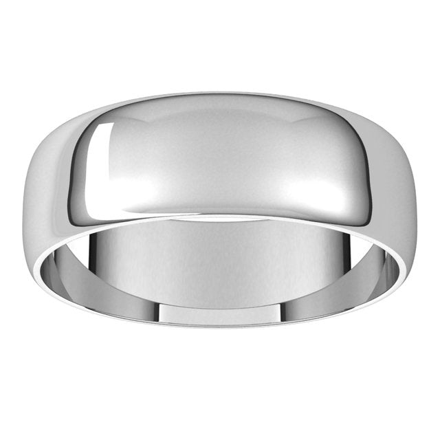 10K White Gold Half Round Ultra-Light Wedding Band, 6 mm Wide