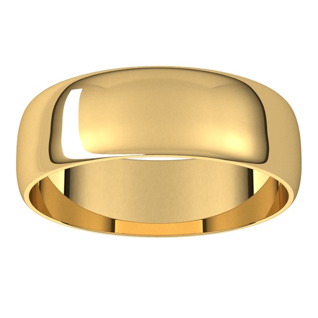 18K Yellow Gold Half Round Ultra-Light Wedding Band, 6 mm Wide