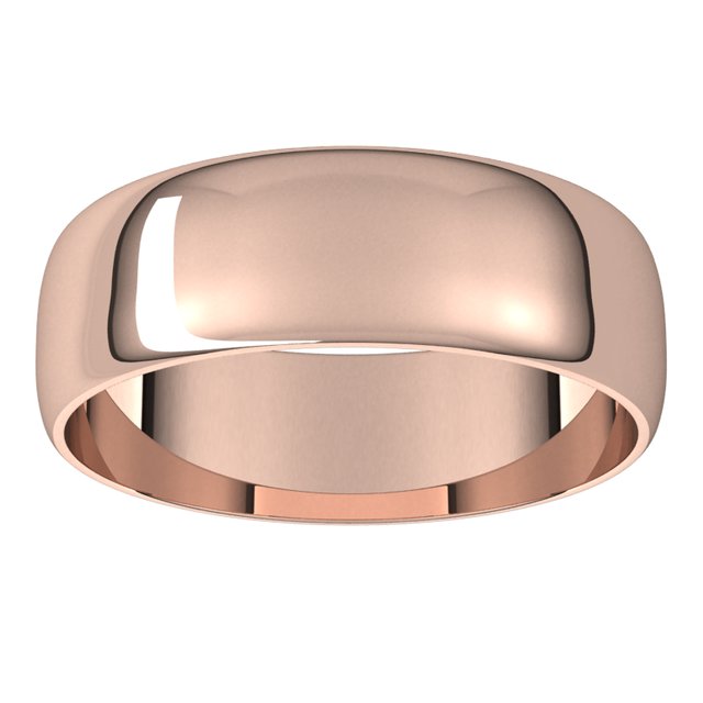 14K Rose Gold Half Round Ultra-Light Wedding Band, 6 mm Wide