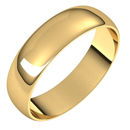 14K Yellow Gold Half Round Ultra-Light Wedding Band, 5 mm Wide