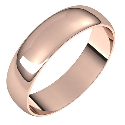 14K Rose Gold Half Round Ultra-Light Wedding Band, 5 mm Wide