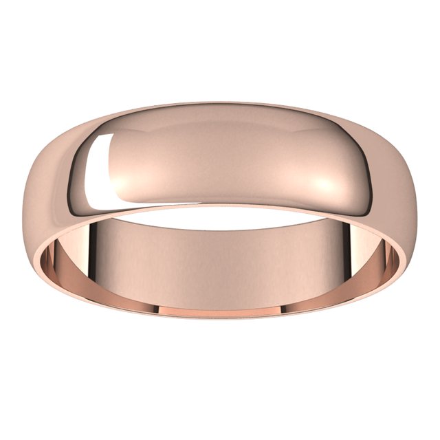 14K Rose Gold Half Round Ultra-Light Wedding Band, 5 mm Wide