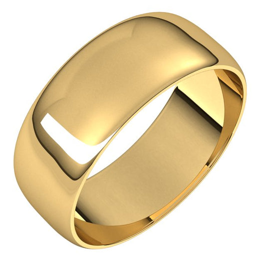 14K Yellow Gold Half Round Ultra-Light Wedding Band, 7 mm Wide