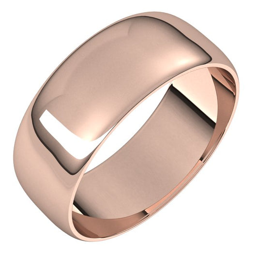 10K Rose Gold Half Round Ultra-Light Wedding Band, 7 mm Wide