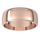 18K Rose Gold Half Round Ultra-Light Wedding Band, 7 mm Wide