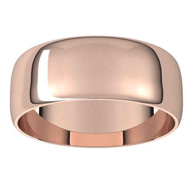 10K Rose Gold Half Round Ultra-Light Wedding Band, 7 mm Wide