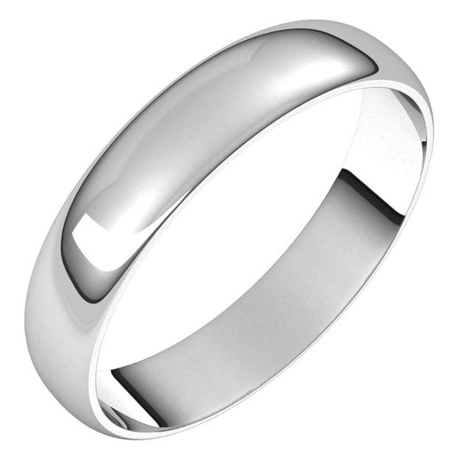 Sterling Silver Half Round Ultra-Light Wedding Band, 4 mm Wide