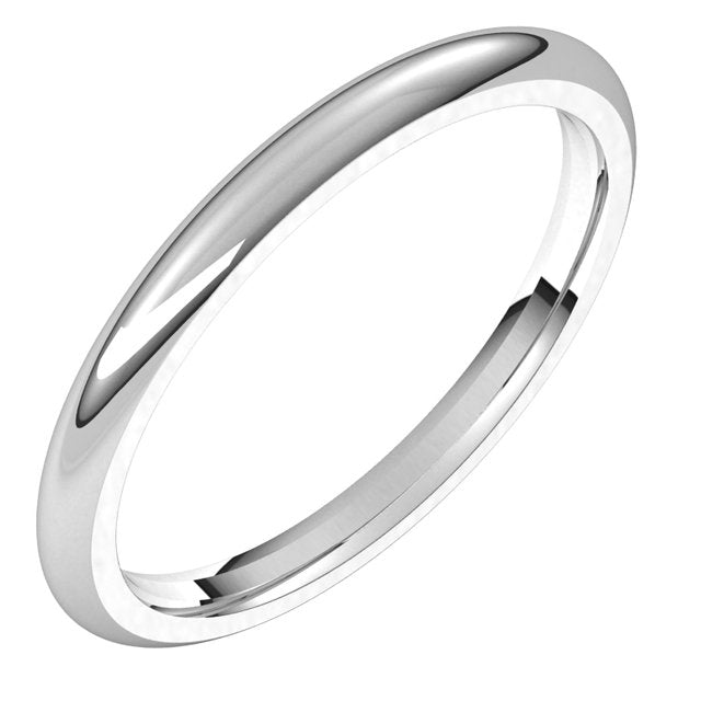 18K White Gold Domed Comfort Fit Wedding Band, 2 mm Wide