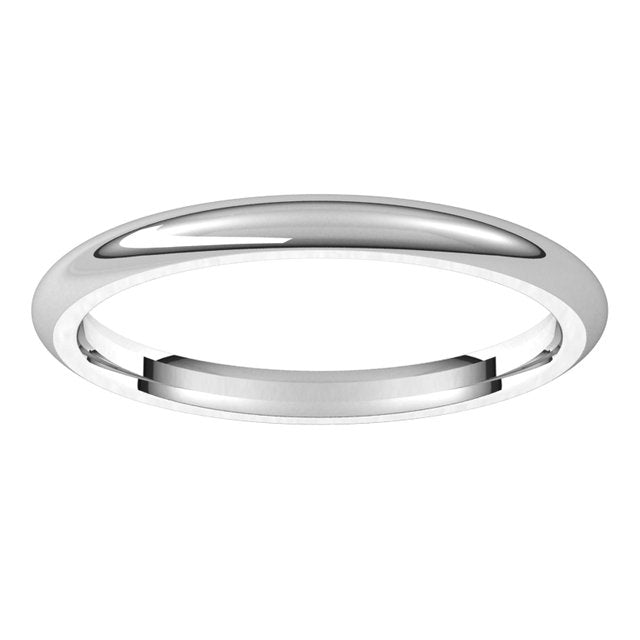 18K White Gold Domed Comfort Fit Wedding Band, 2 mm Wide