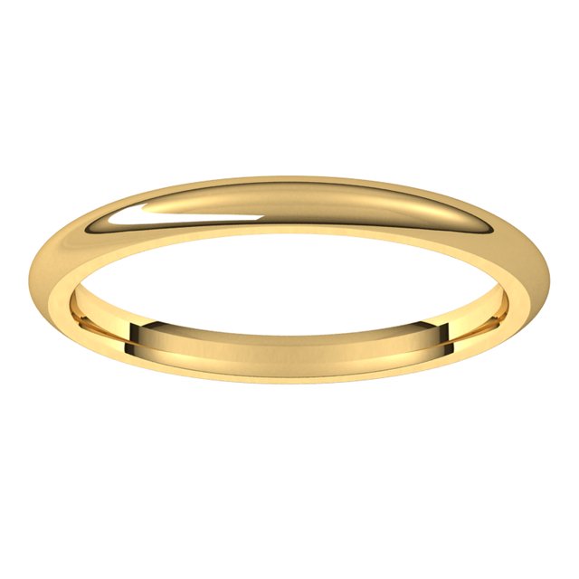 18K Yellow Gold Domed Comfort Fit Wedding Band, 2 mm Wide