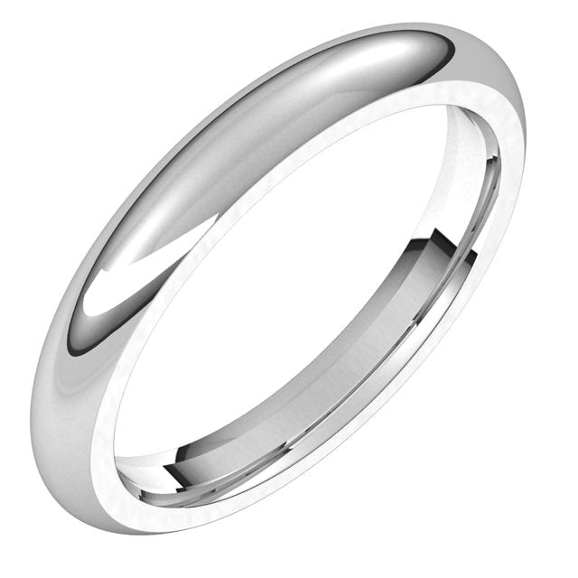 14K White Gold Domed Comfort Fit Wedding Band, 3 mm Wide