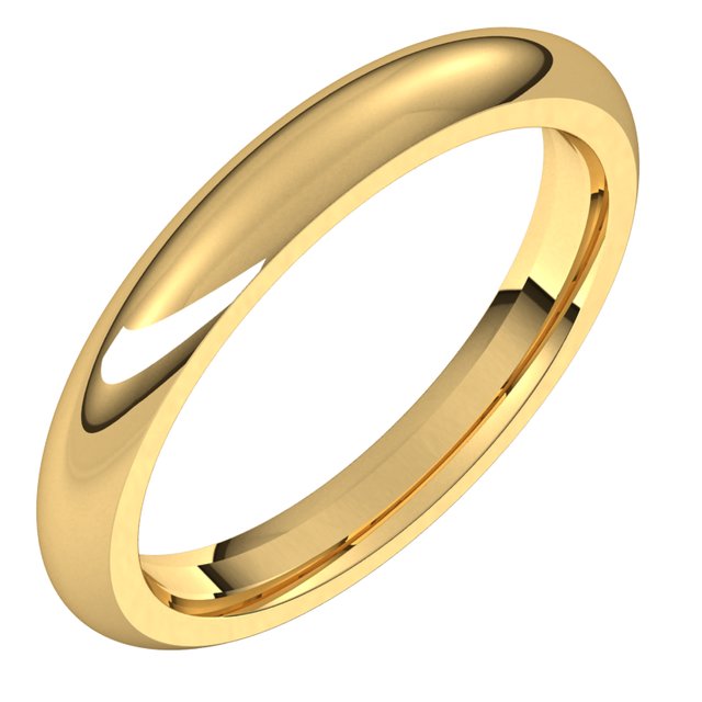 10K Yellow Gold Domed Comfort Fit Wedding Band, 3 mm Wide
