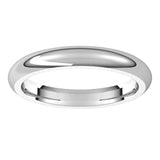 Platinum Domed Comfort Fit Wedding Band, 3 mm Wide