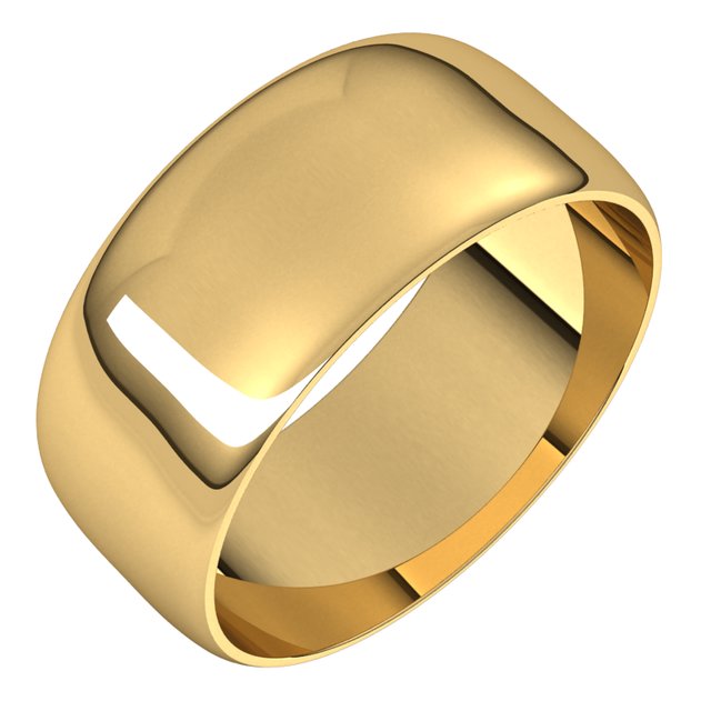 14K Yellow Gold Half Round Ultra-Light Wedding Band, 8 mm Wide