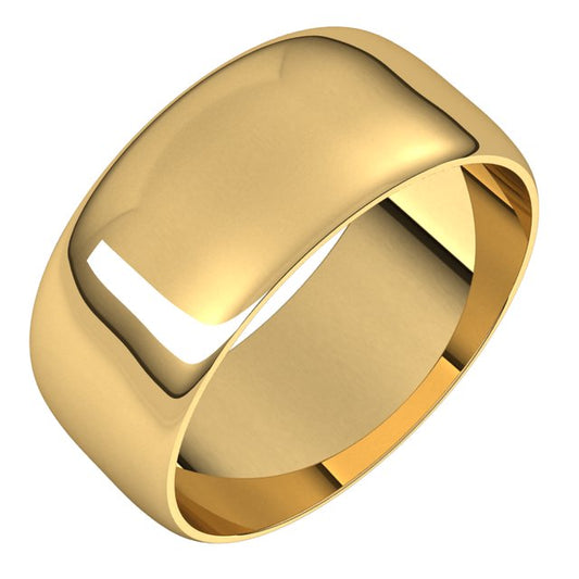 10K Yellow Gold Half Round Ultra-Light Wedding Band, 8 mm Wide