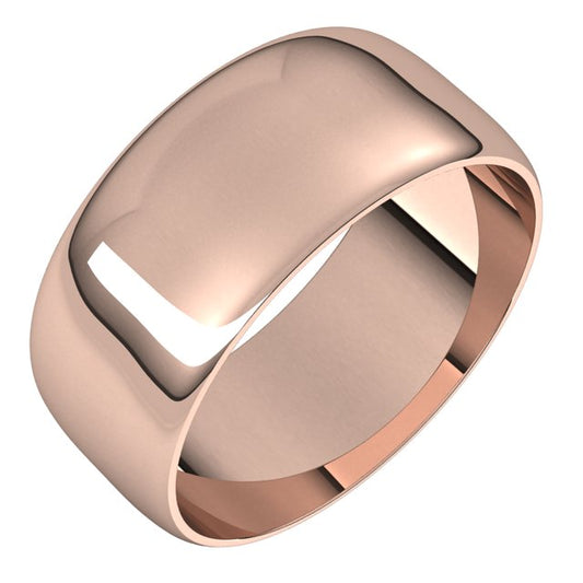 10K Rose Gold Half Round Ultra-Light Wedding Band, 8 mm Wide