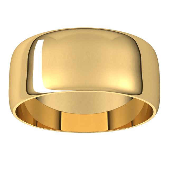 14K Yellow Gold Half Round Ultra-Light Wedding Band, 8 mm Wide