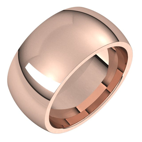14K Rose Gold Domed Comfort Fit Wedding Band, 10 mm Wide