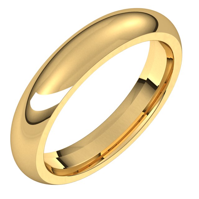 10K Yellow Gold Domed Comfort Fit Wedding Band, 4 mm Wide