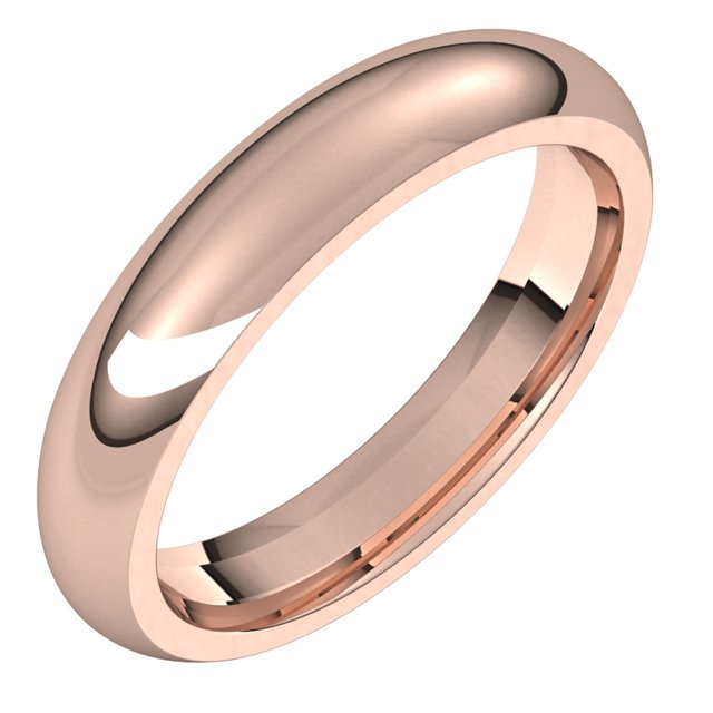 18K Rose Gold Domed Comfort Fit Wedding Band, 4 mm Wide