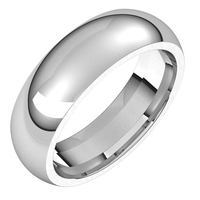 18K White Gold Domed Comfort Fit Wedding Band, 6 mm Wide