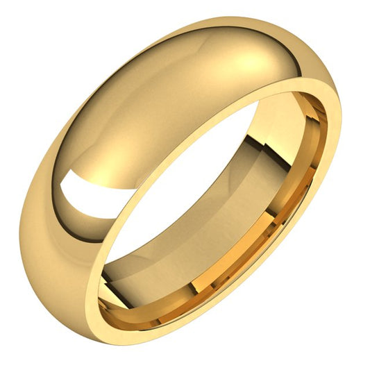 14K Yellow Gold Domed Comfort Fit Wedding Band, 6 mm Wide