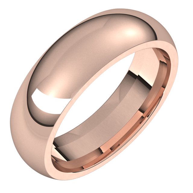 14K Rose Gold Domed Comfort Fit Wedding Band, 6 mm Wide