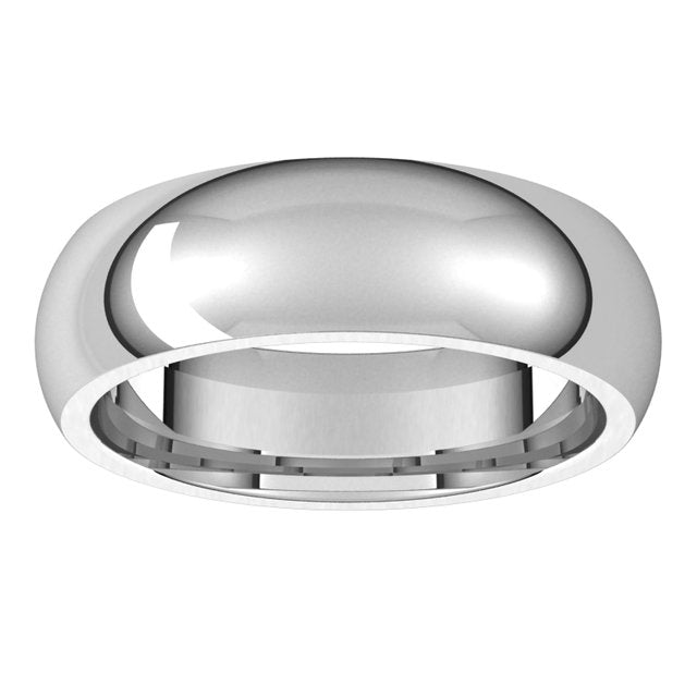 14K White Gold Domed Comfort Fit Wedding Band, 6 mm Wide