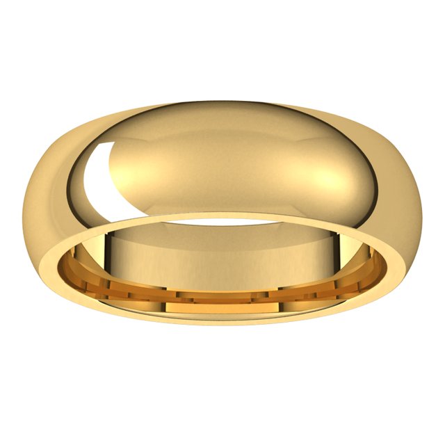 18K Yellow Gold Domed Comfort Fit Wedding Band, 6 mm Wide