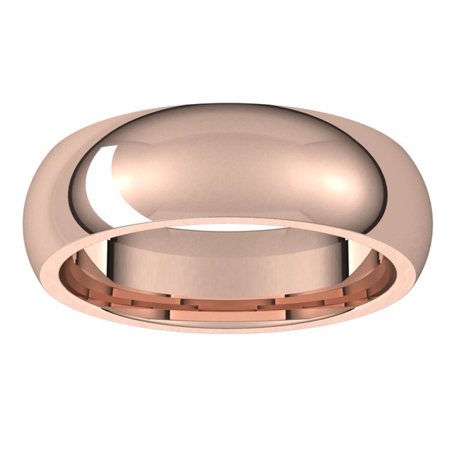 14K Rose Gold Domed Comfort Fit Wedding Band, 6 mm Wide