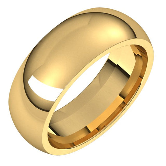 14K Yellow Gold Domed Comfort Fit Wedding Band, 7 mm Wide