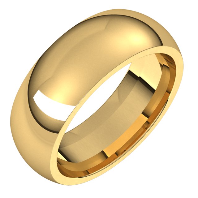 10K Yellow Gold Domed Comfort Fit Wedding Band, 7 mm Wide